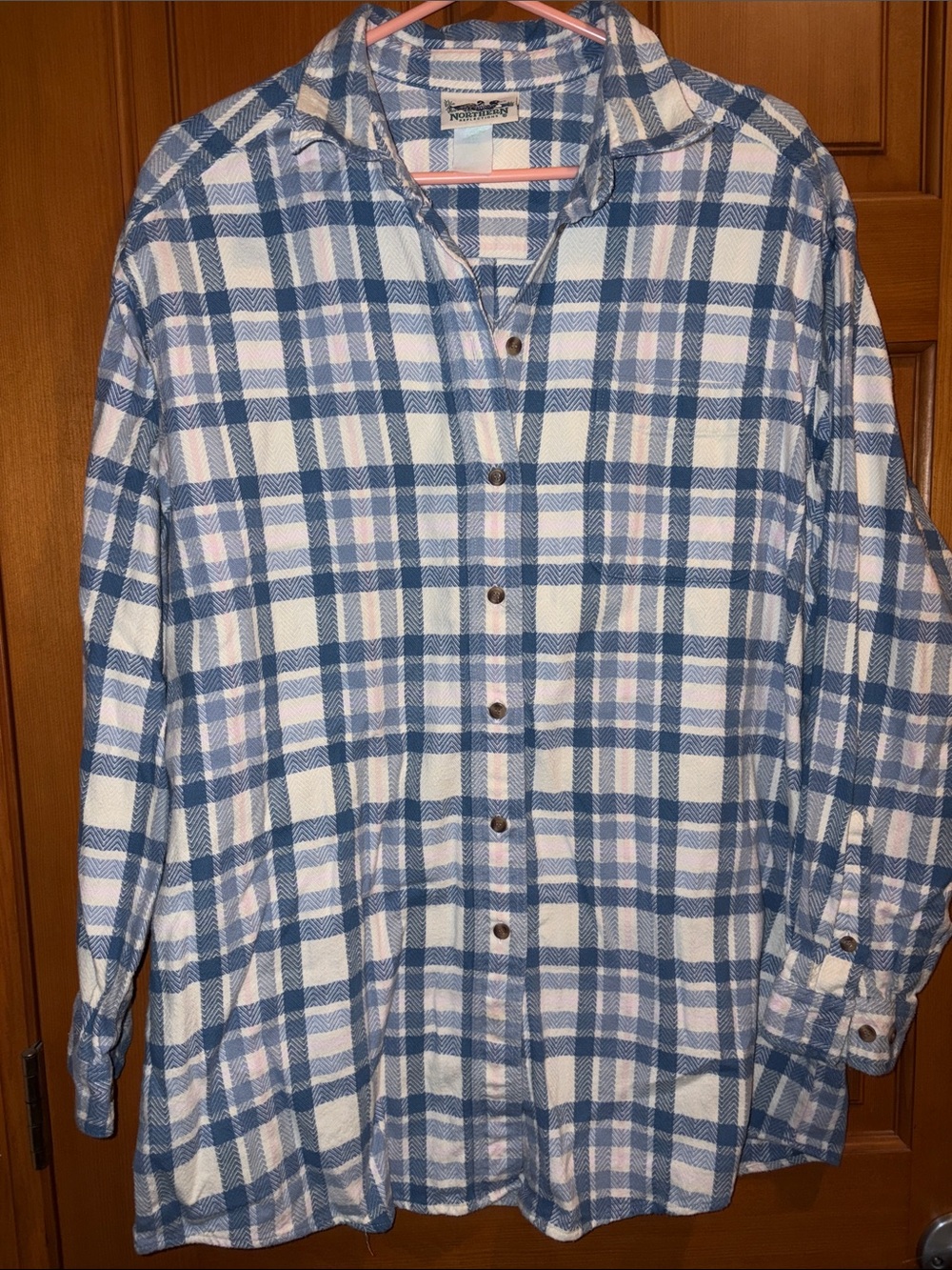 VTG Northern Reflections Cream and Blue Plaid Button-Front Shirt